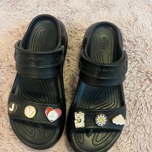 CROCS Black Sandals with Textured Footbed and Jibbitz